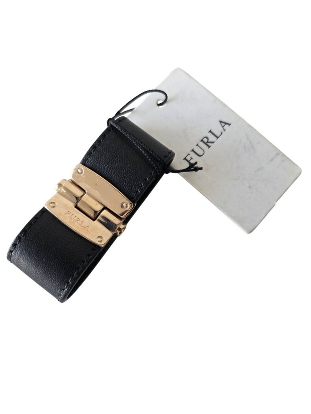 Furla Black Leather & Gold-Tone Metal Bracelet With Original Tags Size Small Mad